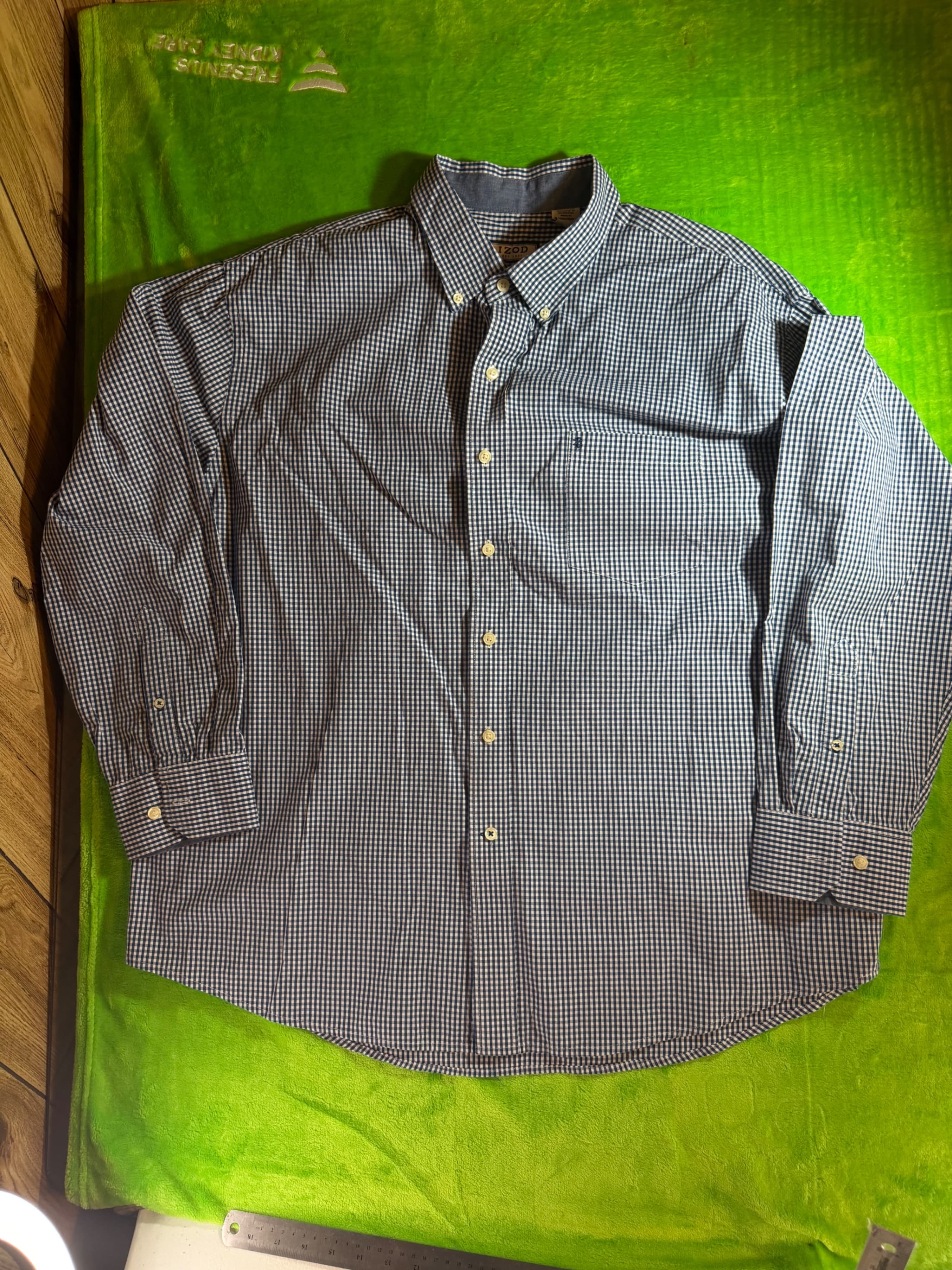 IZOD Men's XXL Blue Gingham Button-Down Shirt Cotton - Image 1