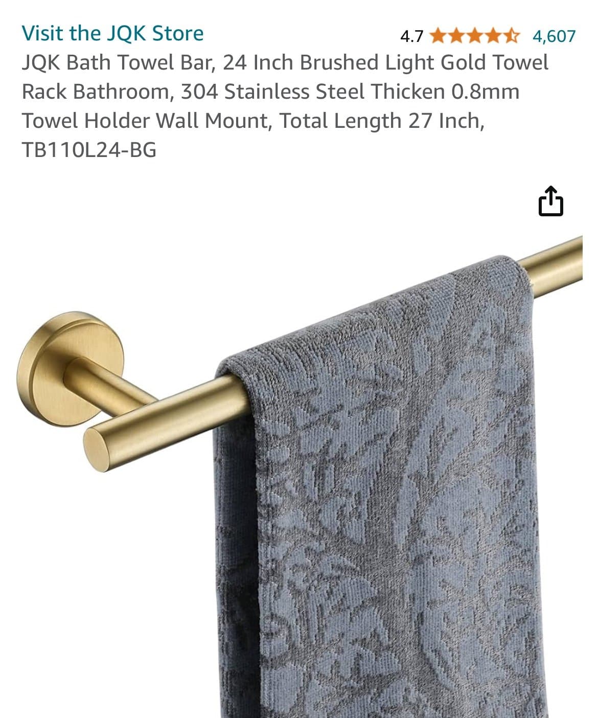 JQK New Gold Brushed Single Towel Bar - Thumbnail 4