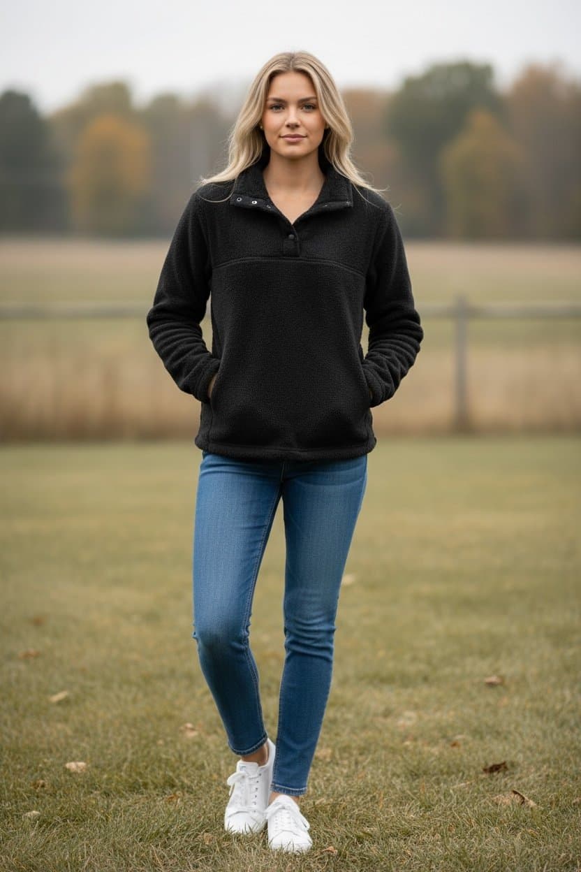 Eddie Bauer Black Fuzzy Hoodie Jacket - Thumbnail 2