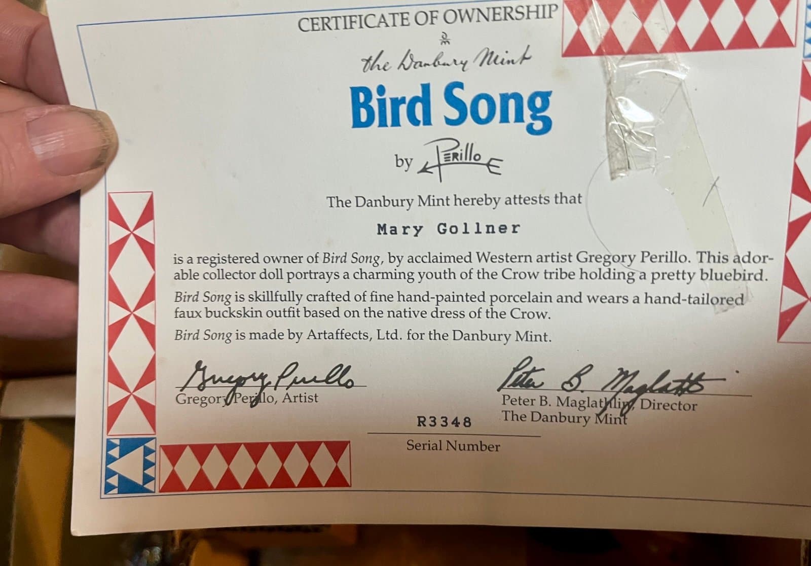 Bird Song by Perilloe Porcelain Doll, Native American. - Thumbnail 3