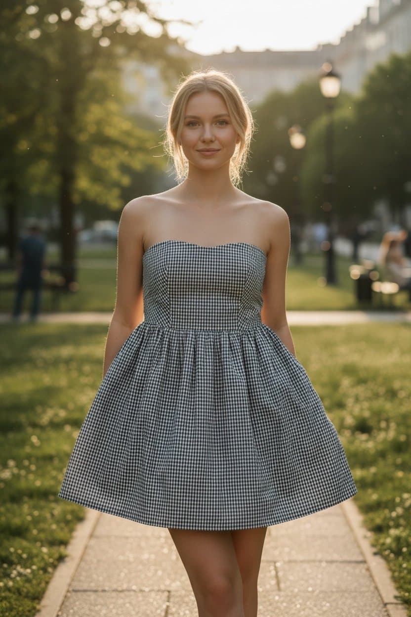 NWT, checkered flare Tube Top size SM - Thumbnail 2