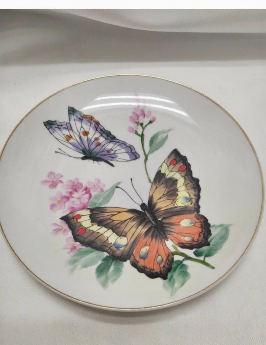 Set of Two Porcelain Decorative Butterfly Plates, Vintagec - Thumbnail 2