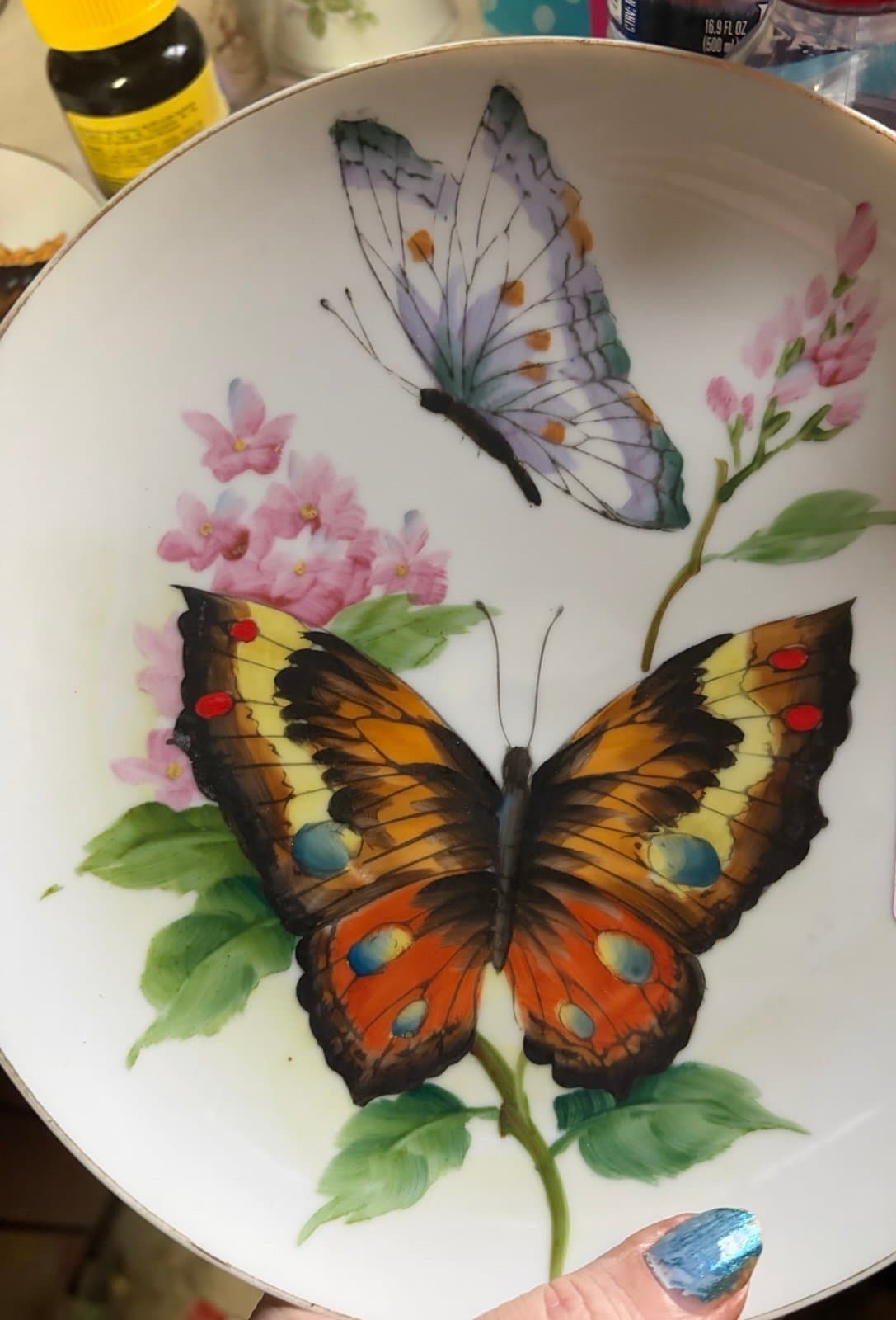 Set of Two Porcelain Decorative Butterfly Plates, Vintagec - Thumbnail 4