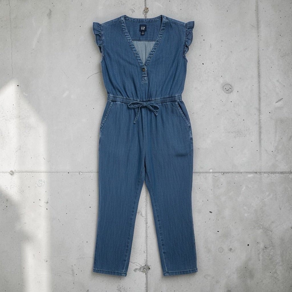 Girls Short Sleeve Gap Denim Jumpsuit 5 - Image 1