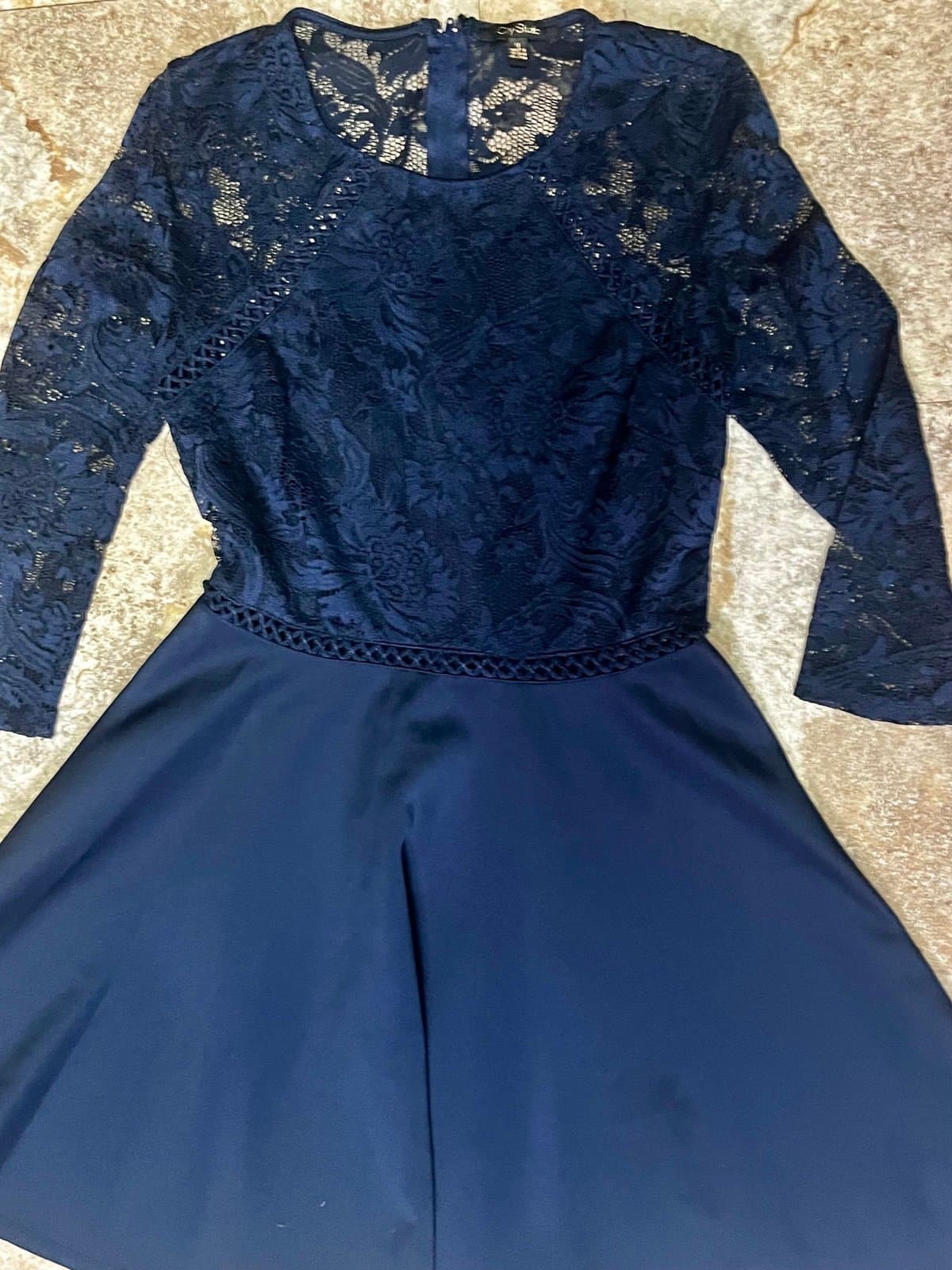 Blue Lace Long Sleeve Dress, size LG - Thumbnail 2