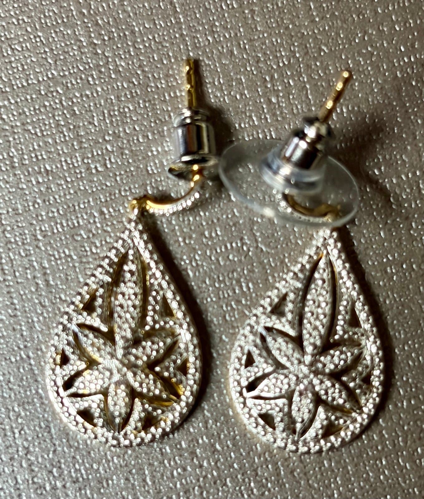 NWT, White Diamond Accent Floral Earrings - Image 1