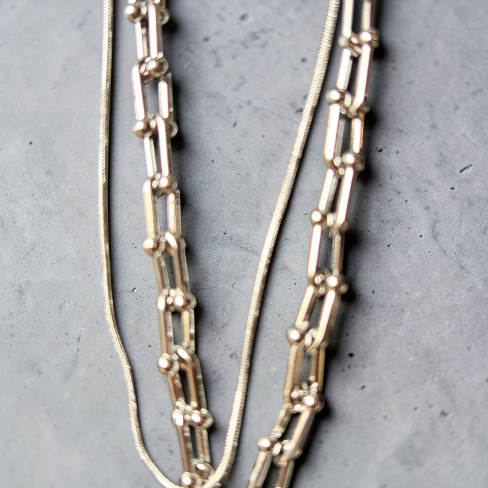 Set of Link Chain Necklaces in Gold tone and Silver tone - Image 1