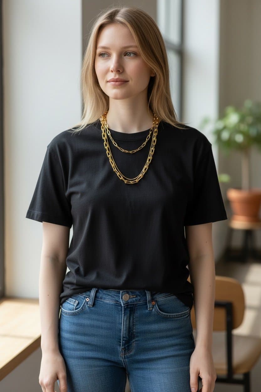 Set of Link Chain Necklaces in Gold tone and Silver tone - Thumbnail 3