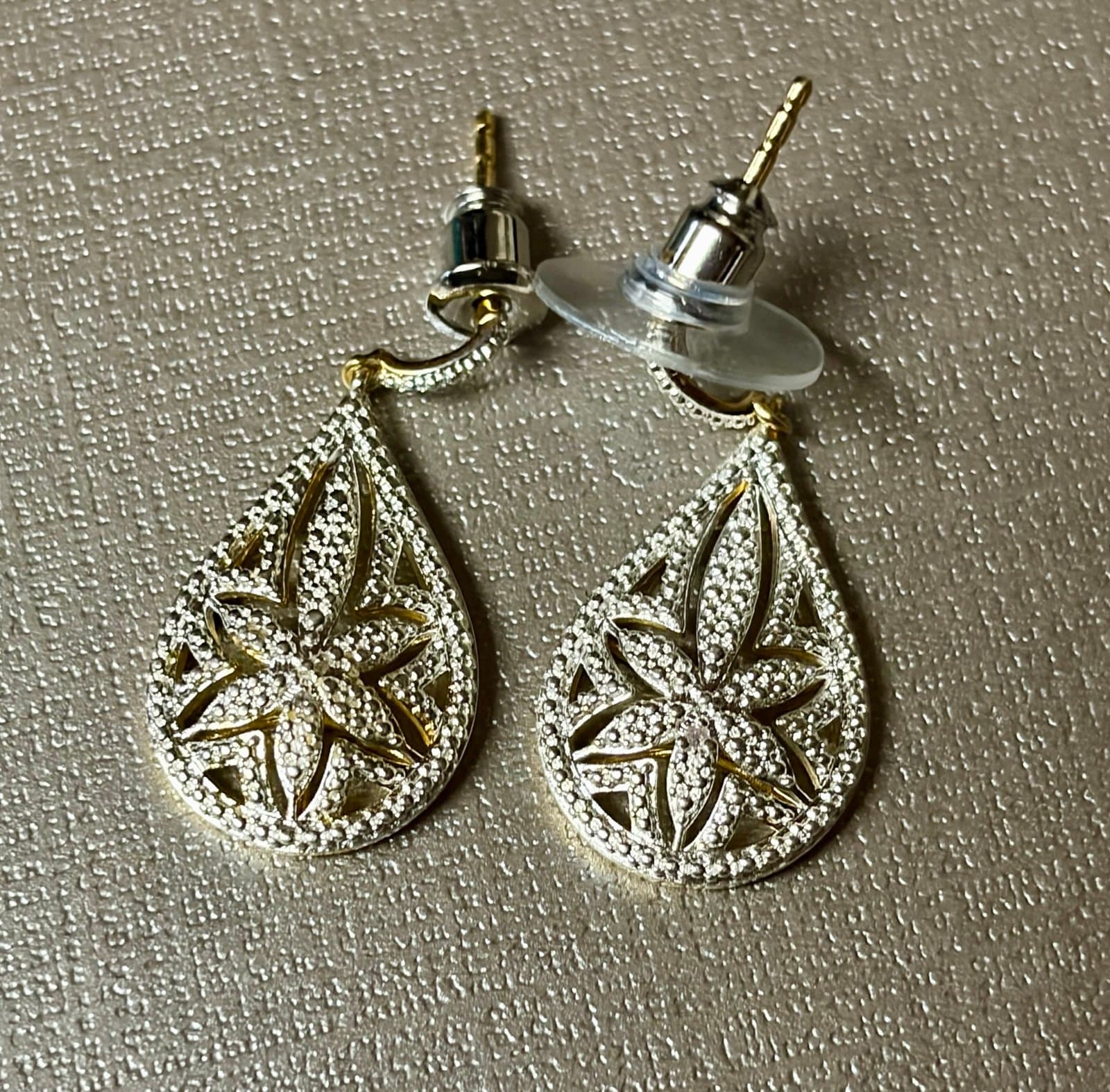 NWT, White Diamond Accent Floral Earrings - Thumbnail 3