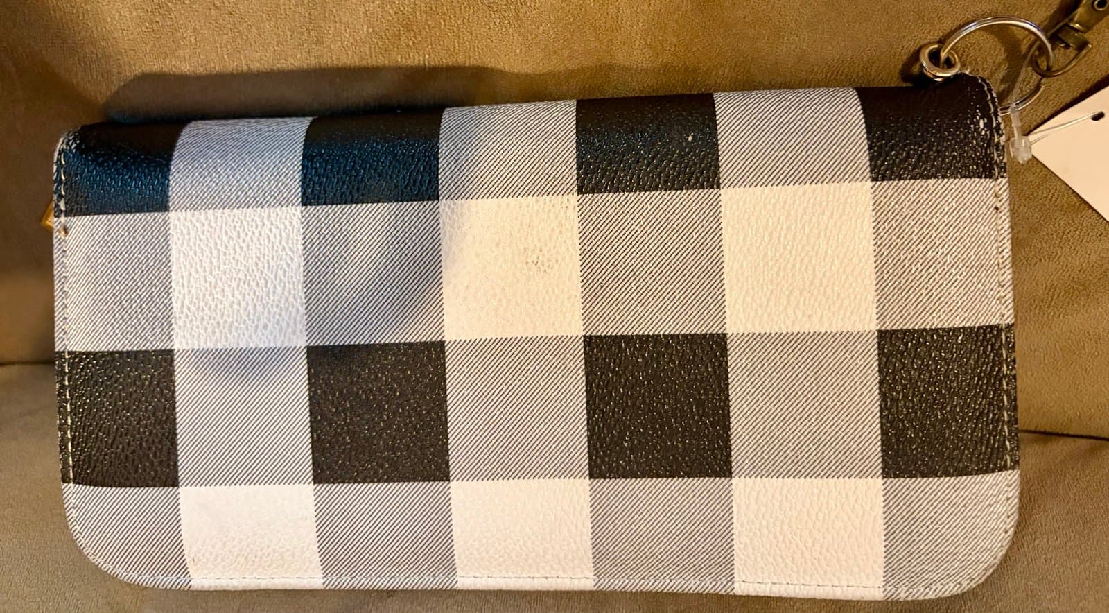 NWT, Plaid Black and White Leather Wallet. - Image 1