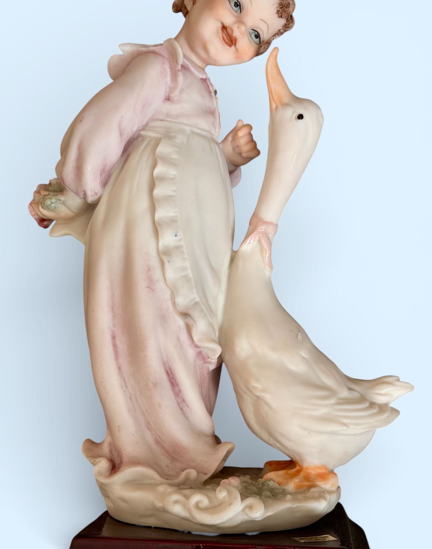 Vintage 1983 B. Merli Florence Italy Figurine Young Girl with Goose - Image 1