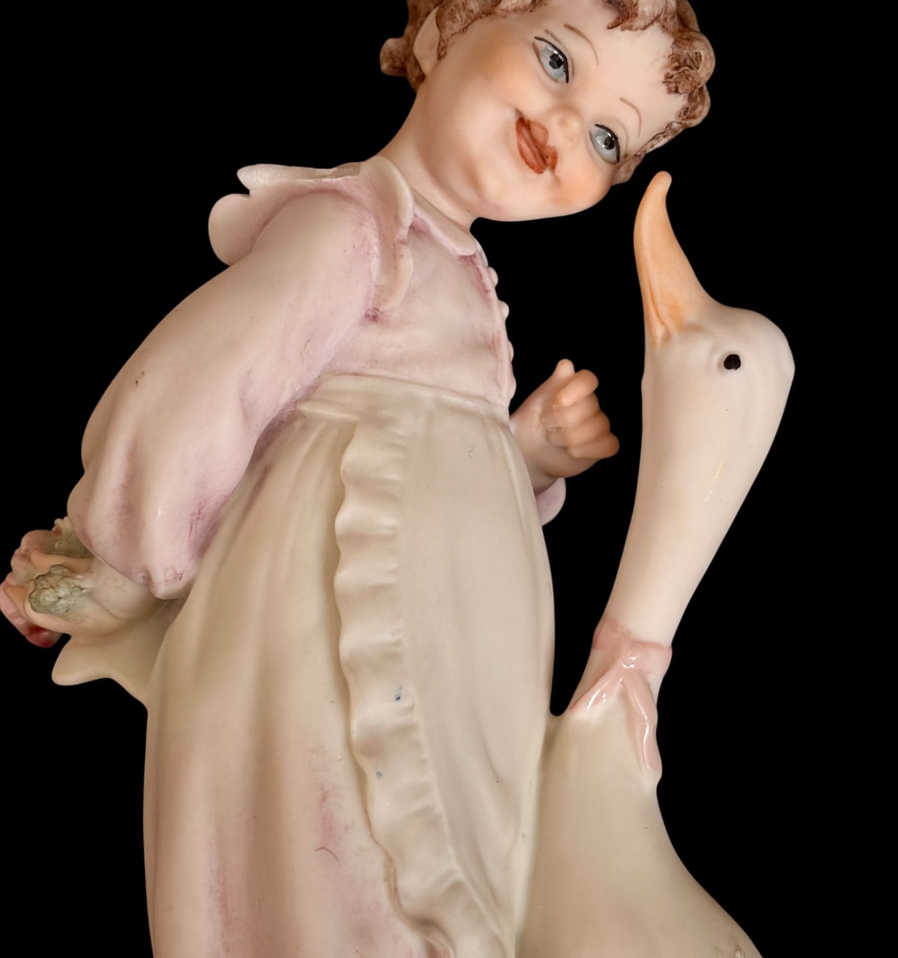 Vintage 1983 B. Merli Florence Italy Figurine Young Girl with Goose - Thumbnail 2