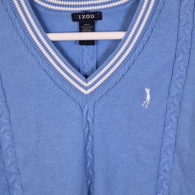Vintage Izod Women's XL Navy Blue V-Neck Sweater Vest - Thumbnail 2
