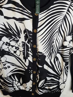 Ralph Lauren Women's Petite & Small Black & White Silk & Cashmere Cardigan - Thumbnail 2