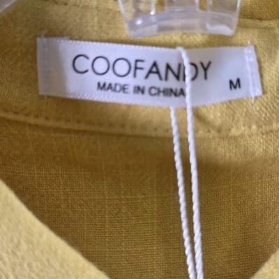 COOFANDY Men's Medium Yellow Linen Short Sleeve Button Up Shirt - Thumbnail 3