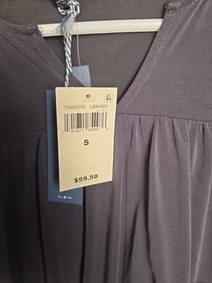 NWT LUCKY'S Womens Small/Petite Black Linen Blend Embroidered 3/4 Sleeve Top - Thumbnail 2