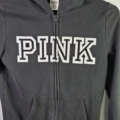 Victoria Secret Pink Womens Small Black Full Zip Hoodie - Thumbnail 2