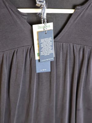 NWT LUCKY'S Womens Small/Petite Black Linen Blend Embroidered 3/4 Sleeve Top - Thumbnail 8