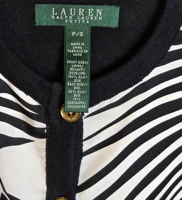 Ralph Lauren Women's Petite & Small Black & White Silk & Cashmere Cardigan - Thumbnail 3