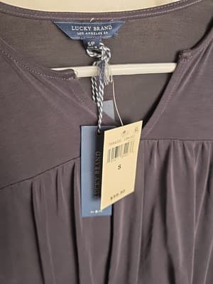 NWT LUCKY'S Womens Small/Petite Black Linen Blend Embroidered 3/4 Sleeve Top - Thumbnail 3