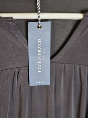 NWT LUCKY'S Womens Small/Petite Black Linen Blend Embroidered 3/4 Sleeve Top - Thumbnail 4