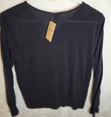 NWT LUCKY'S Womens Small/Petite Black Linen Blend Embroidered 3/4 Sleeve Top - Thumbnail 9