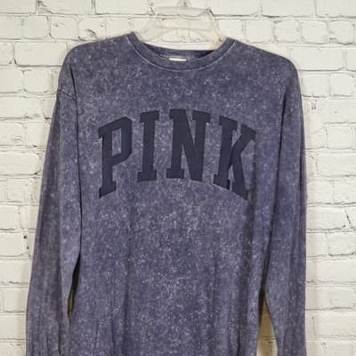 Victorias Secret Pink Women's XS Blue Acid Wash Long Sleeve Shirt - Thumbnail 2