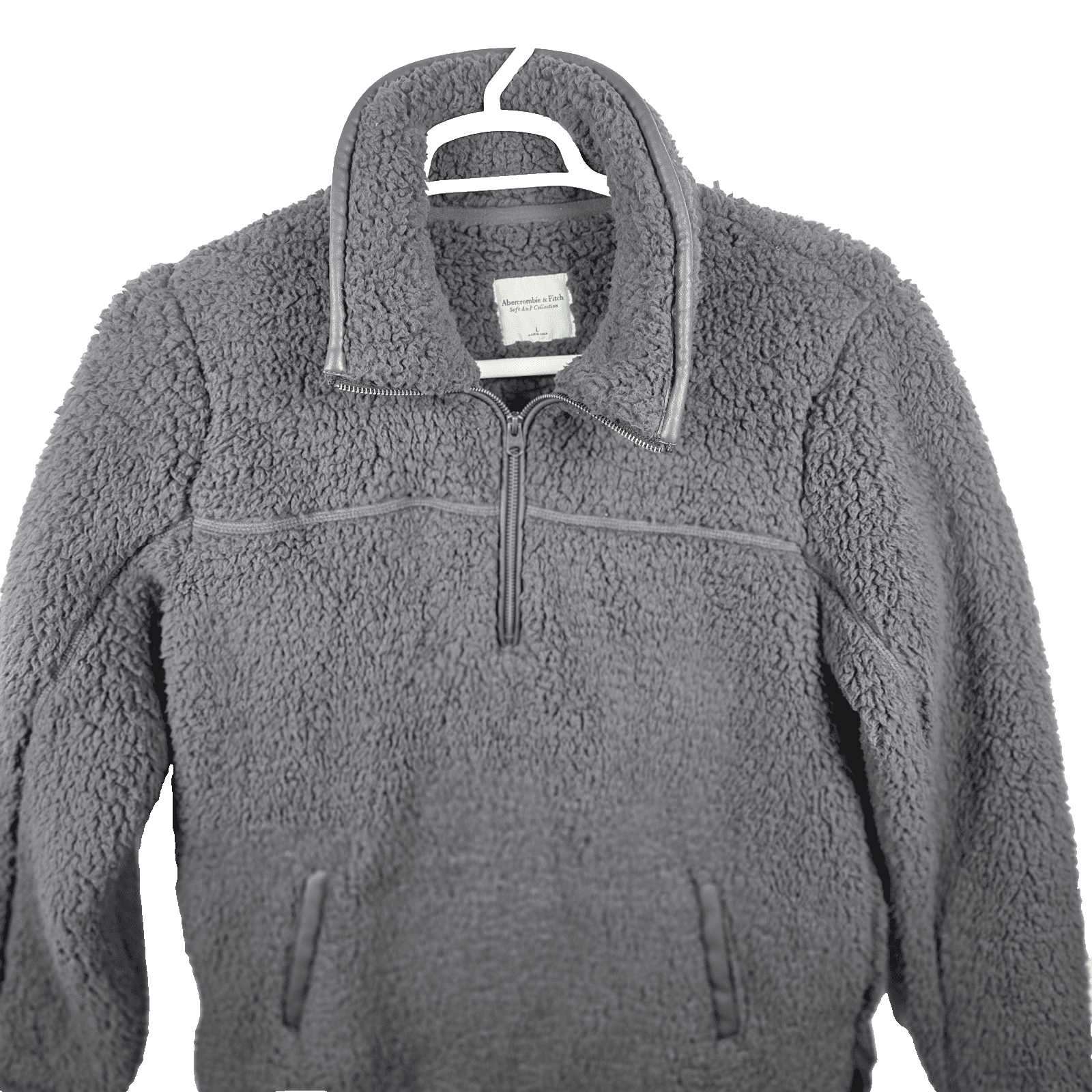 Abercrombie Sherpa Jacket Womens Large Soft Gray Quarter Zip Pullover RN 75654 - Thumbnail 2