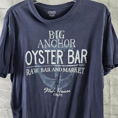 Chap Men's Large Blue " Oyster Bar "l Graphic Print Short Sleeve T-Shirt - Thumbnail 4