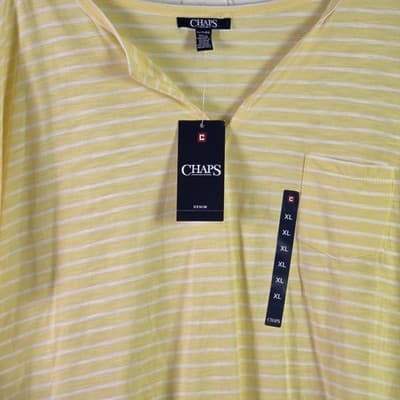 Chaps Women's XL Yellow & White Striped Nautica Short Sleeve Shirt - Thumbnail 2