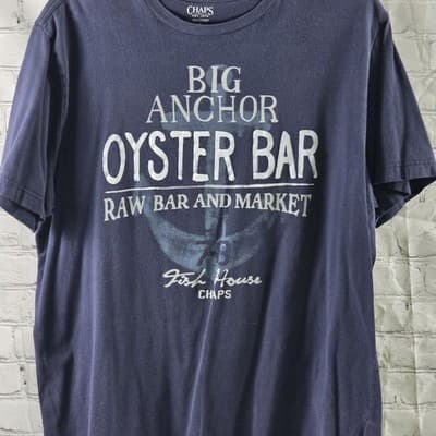 Chap Men's Large Blue " Oyster Bar "l Graphic Print Short Sleeve T-Shirt - Thumbnail 2