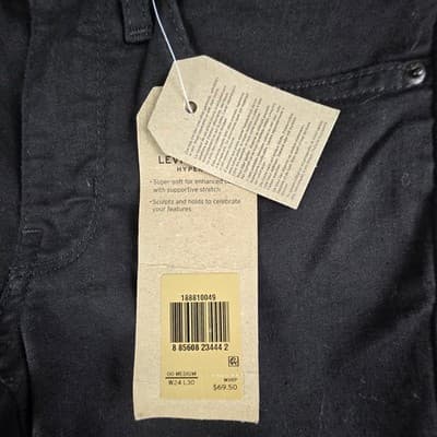 NWT Levi's 711 Skinny High Rise Jeans - Black, Hypersoft Fabric, Size 24W - Thumbnail 4