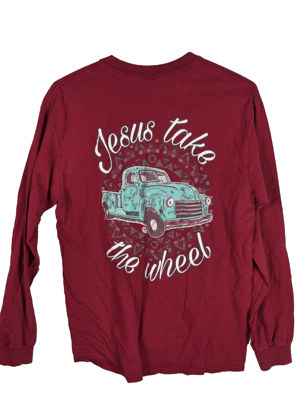 Girlie Girl " Jesus Takes The Wheel" Women's Medium Red "Long Sleeve T-Shirt - Thumbnail 6