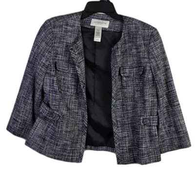 Liz Claiborne Women’s Petite 12 Blue & Gray Silk Open Front Suit Jacket - Image 1