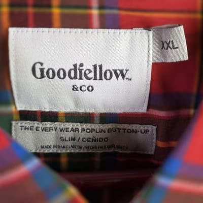 NWT Goodfellow & Co Men's XXL Red Long Sleeve Plaid Button Down Shirt - Thumbnail 4