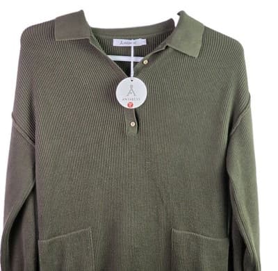 NWT Anrabess Women's Small Olive Green Oversized Romper - Thumbnail 2