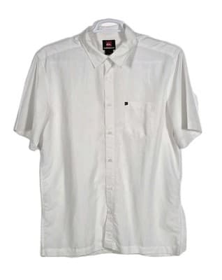 Quiksilver Mens Large White Casual Short Sleeve Button Up Shirt - Image 1