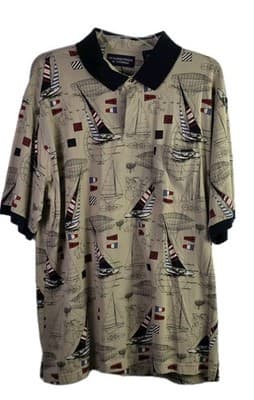 Roundtree & York Mens Tan XLT Tall Nautical Print Short Sleeve Shirt - Thumbnail 2