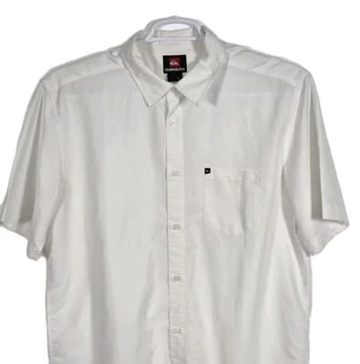 Quiksilver Mens Large White Casual Short Sleeve Button Up Shirt - Thumbnail 2