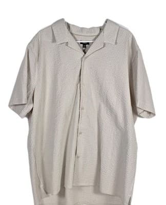 NWT Express Mens XXL Tan With White Stripes Seersucker Short Sleeve Shirt - Image 1