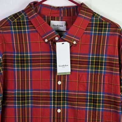 NWT Goodfellow & Co Men's XXL Red Long Sleeve Plaid Button Down Shirt - Thumbnail 2