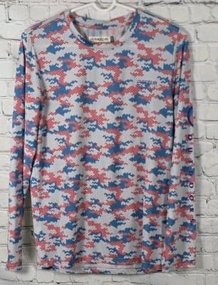 Magellan Outdoors Women’s Large Blue & Pink Long Sleeve Camo Performance Shirt - Image 1