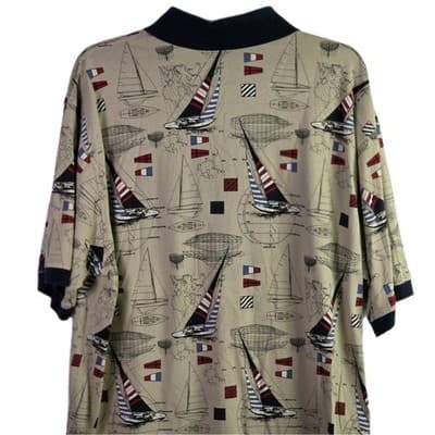Roundtree & York Mens Tan XLT Tall Nautical Print Short Sleeve Shirt - Thumbnail 7