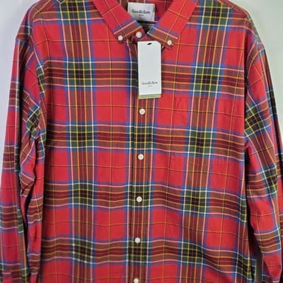 NWT Goodfellow & Co Men's XXL Red Long Sleeve Plaid Button Down Shirt - Thumbnail 3