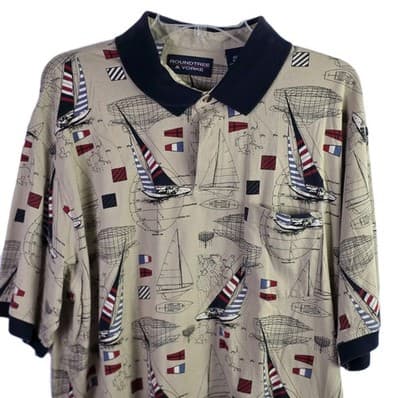 Roundtree & York Mens Tan XLT Tall Nautical Print Short Sleeve Shirt - Image 1