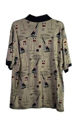 Roundtree & York Mens Tan XLT Tall Nautical Print Short Sleeve Shirt - Thumbnail 8