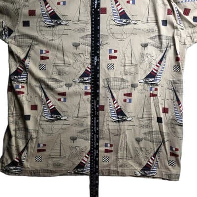 Roundtree & York Mens Tan XLT Tall Nautical Print Short Sleeve Shirt - Thumbnail 9