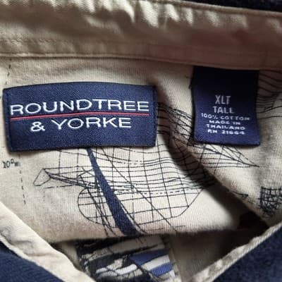 Roundtree & York Mens Tan XLT Tall Nautical Print Short Sleeve Shirt - Thumbnail 3