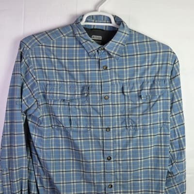 Columbia Men's Large Blue Plaid Omni Bay Titanium Long Sleeve Button Down Shirt - Thumbnail 2