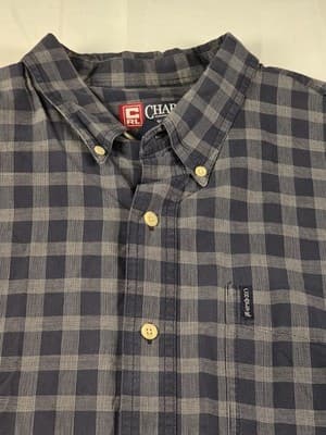 Vintage Chaps Ralph Lauren Men's Shirt XL Blue/Grey Plaid Long Sleeve Shirt - Thumbnail 2